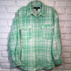 Forever 21 Green White Plaid Shacket with Pearly Buttons and Pockets Small